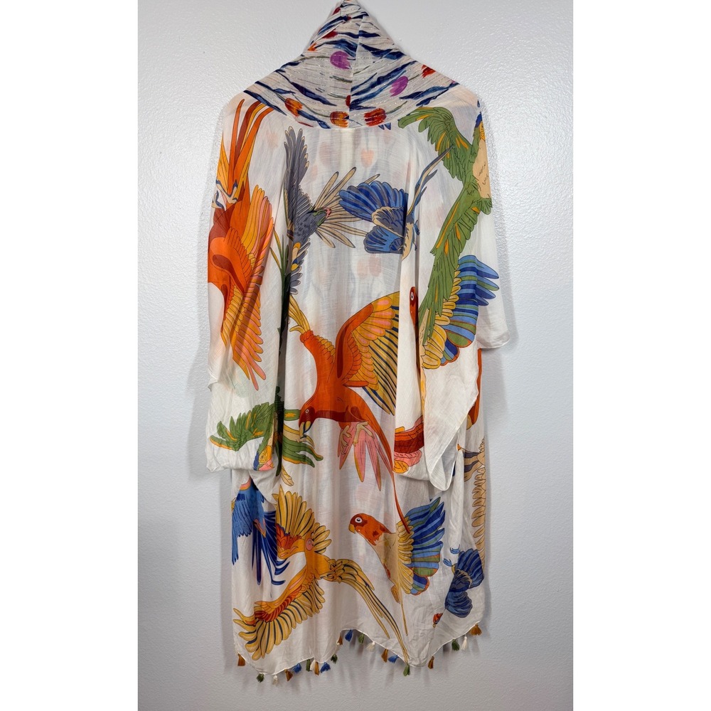 Aratta Kimono Women's Tropical Bird Floral Tassel Trim Open Front Boho One Size